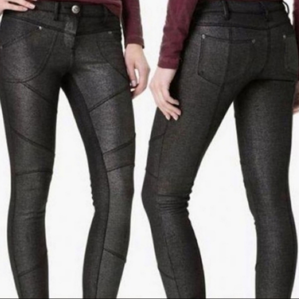 FREE PEOPLE Moto Shimmer Skinny Pants Metallic Gunmetal Gray 26